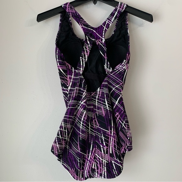 AQUA Shape Ocean One Piece Swim Suit Black and Purple Size 12. - Picture 2 of 9